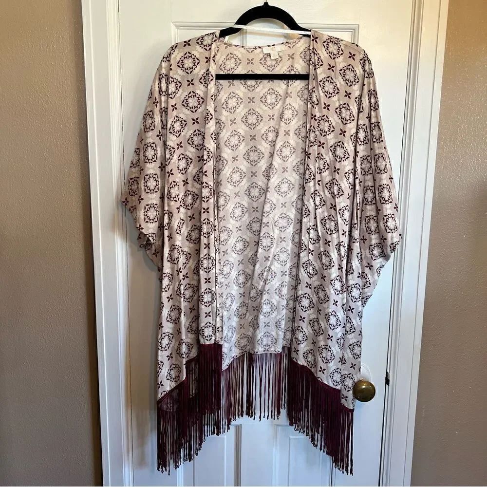 Charming Charlie Printed Fringe Detail Cardigan